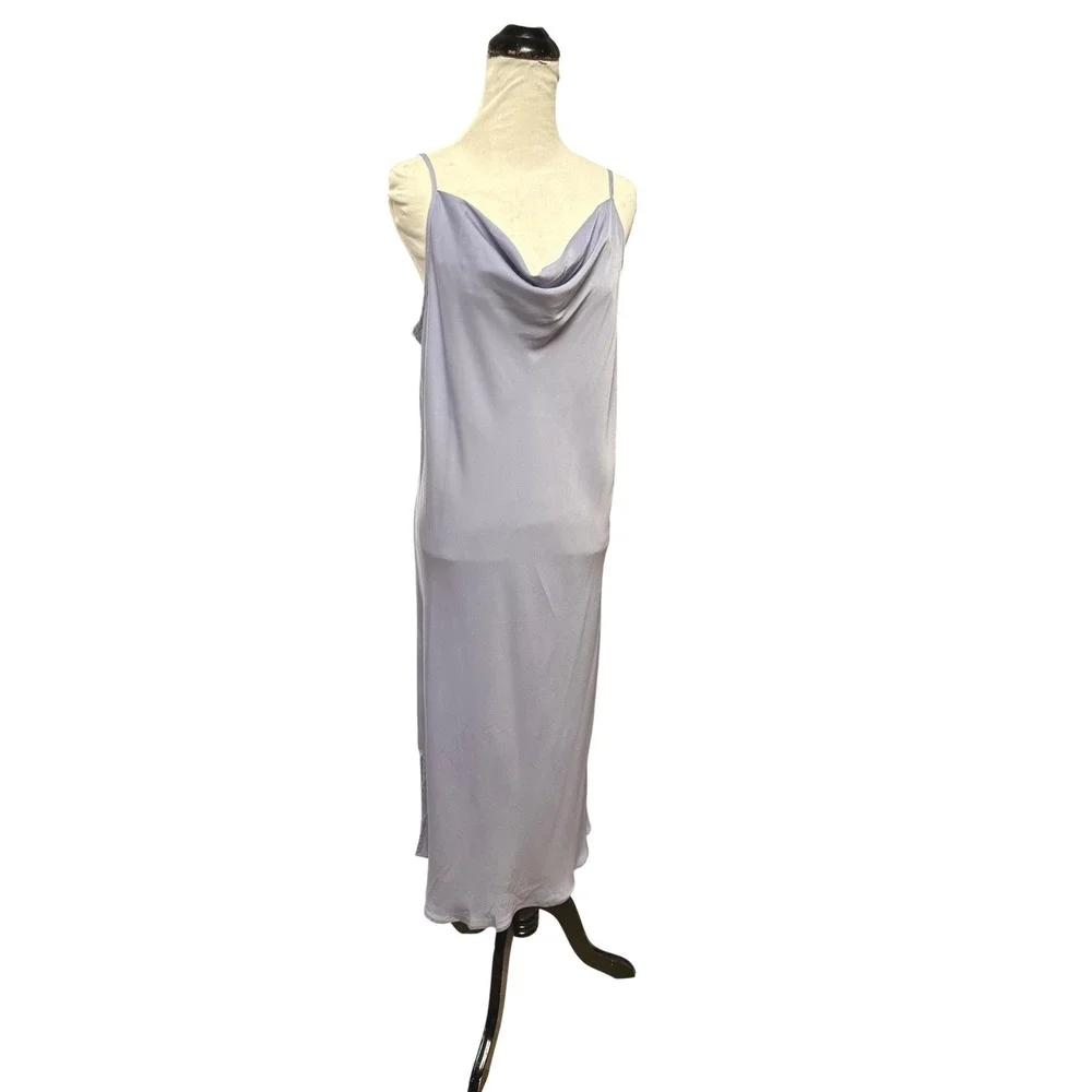 purple cowl neck slip dress Purple Silk Blend Midi Slip Dress with Cowl Neckline